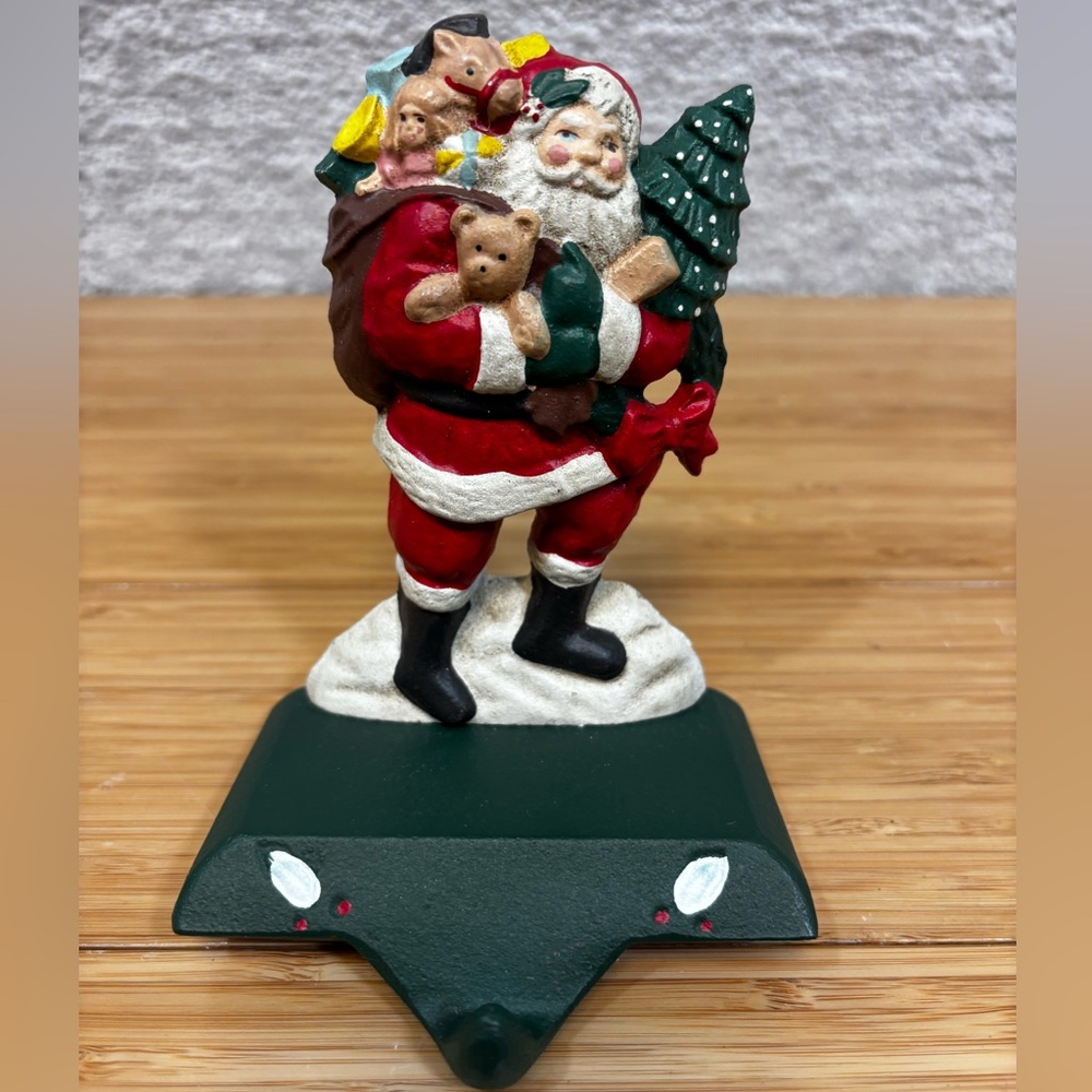 Santa Claus Chimney Stocking Holder Cast Iron For Mantle New In Box Vintage Xmas
